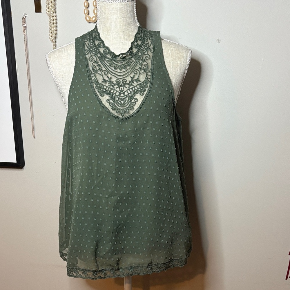 Hollister Olive Lace Accent Blouse
